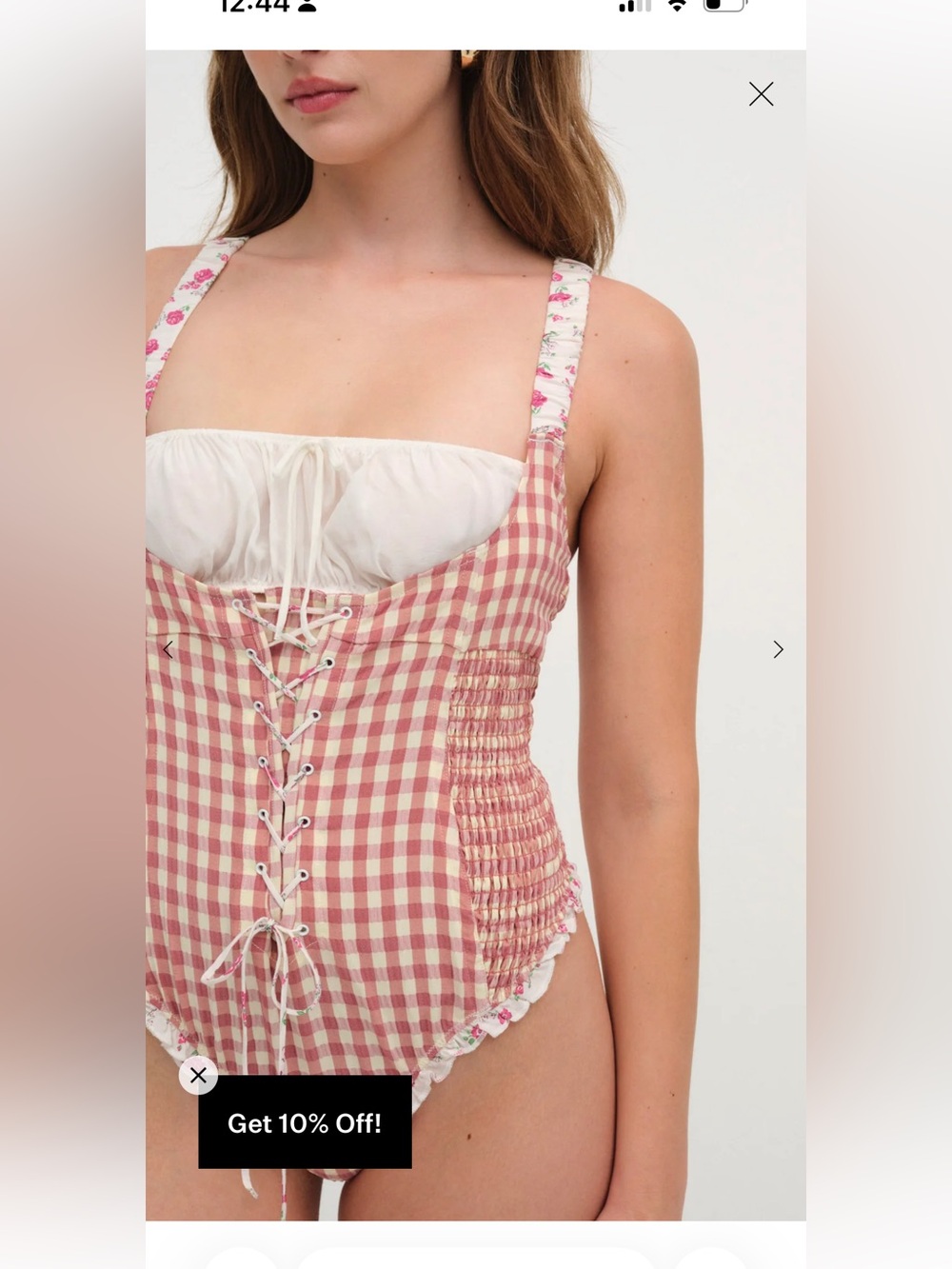 For Love & Lemons Red and Cream Gingham Lace-Up Bodysuit Georgia Bodysuit size L - Picture 3 of 12